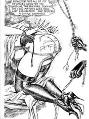 Hot brunette mistress in black and white porn comics gets high punishing her poor victims badly