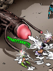 Three dirty toon sluts get all covered with sperm loaded from big black cock space monster