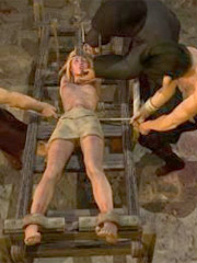 Jeanne naked girl with big tits chained and put on the table.
